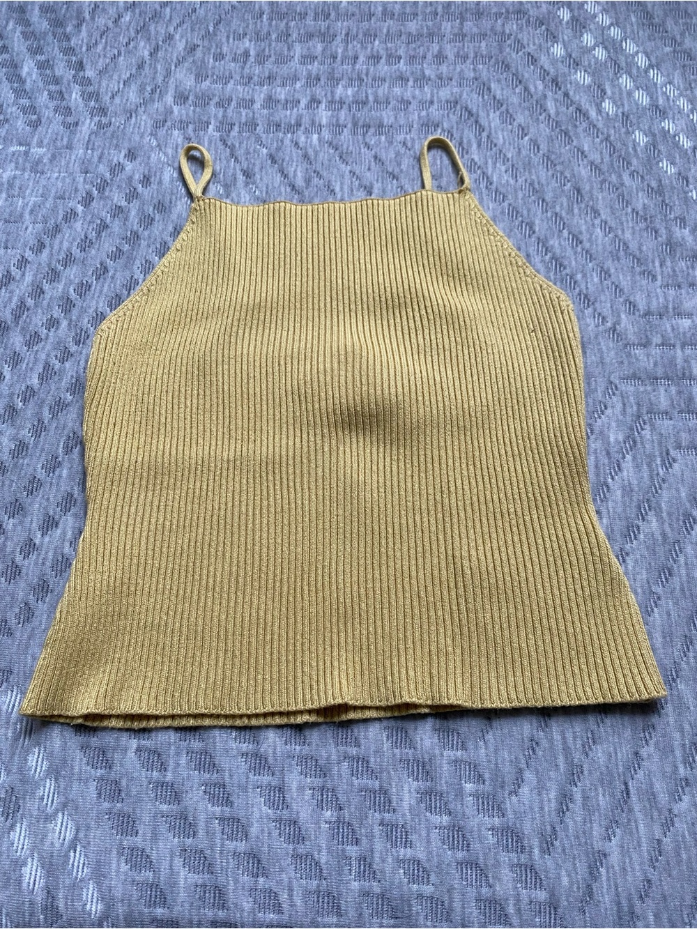 H&M Ribbed Spaghetti Strap Tank Top - Mustard Yellow-XS